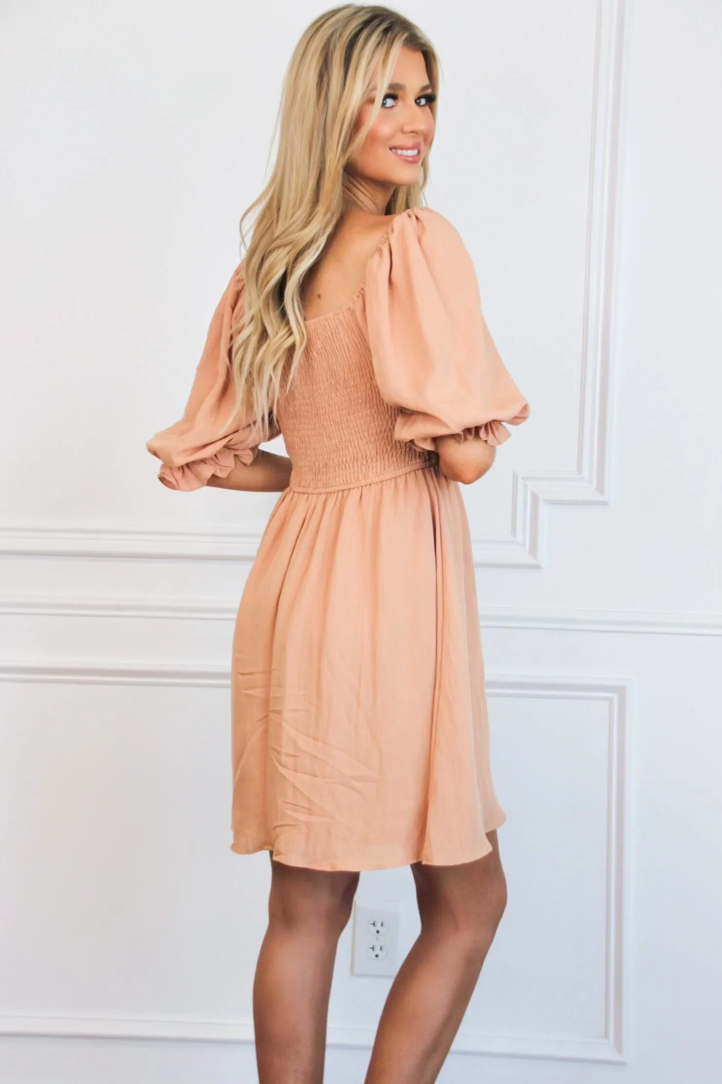 From the Start Smocked Dress: Apricot