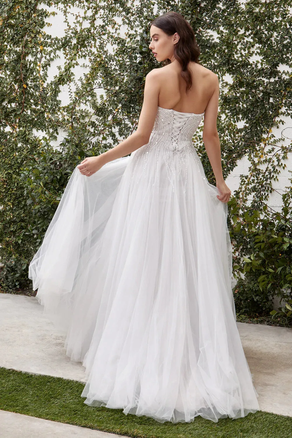 Gabrielle Strapless Tulle Beaded Wedding Dress: Off White