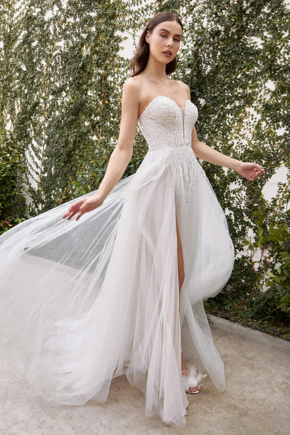 Gabrielle Strapless Tulle Beaded Wedding Dress: Off White