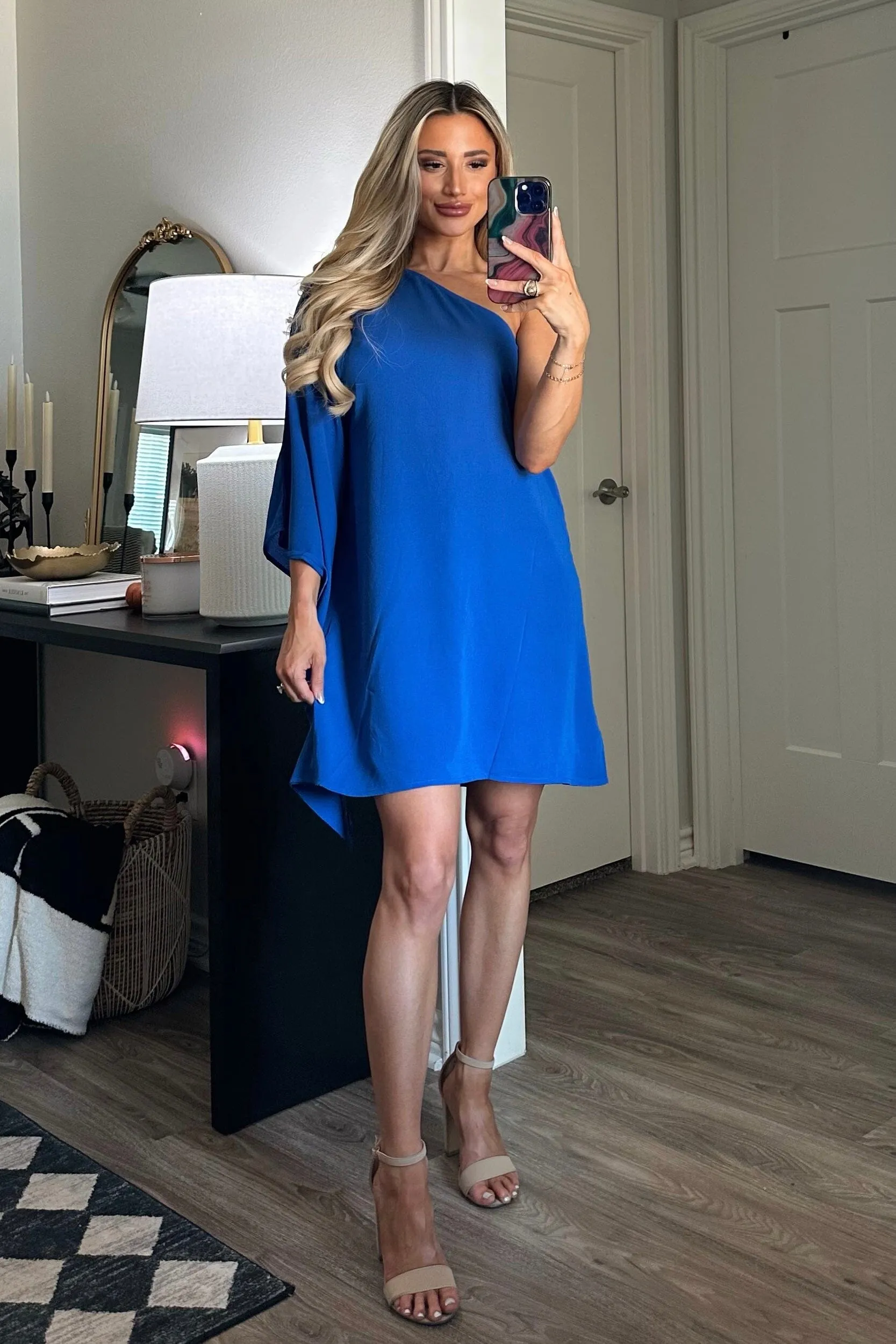 Get to Know You One Shoulder Dress: Royal Blue