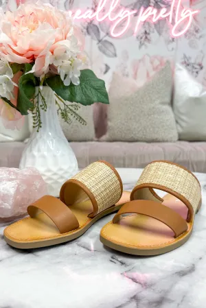Get Up and Go Raffia Sandals: Cognac