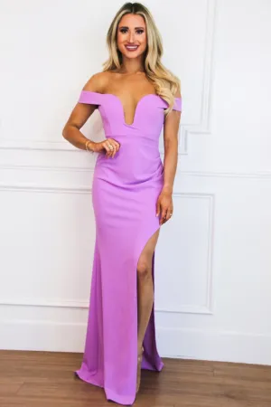 Gia Off Shoulder Slit Maxi Dress: Lavender