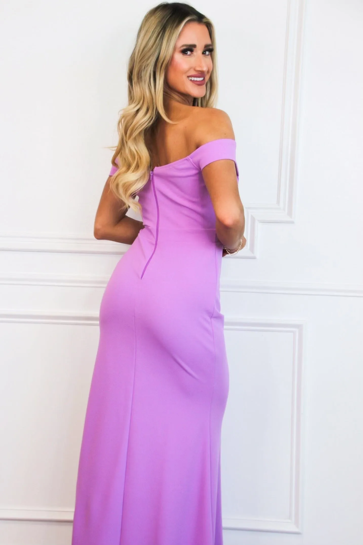 Gia Off Shoulder Slit Maxi Dress: Lavender