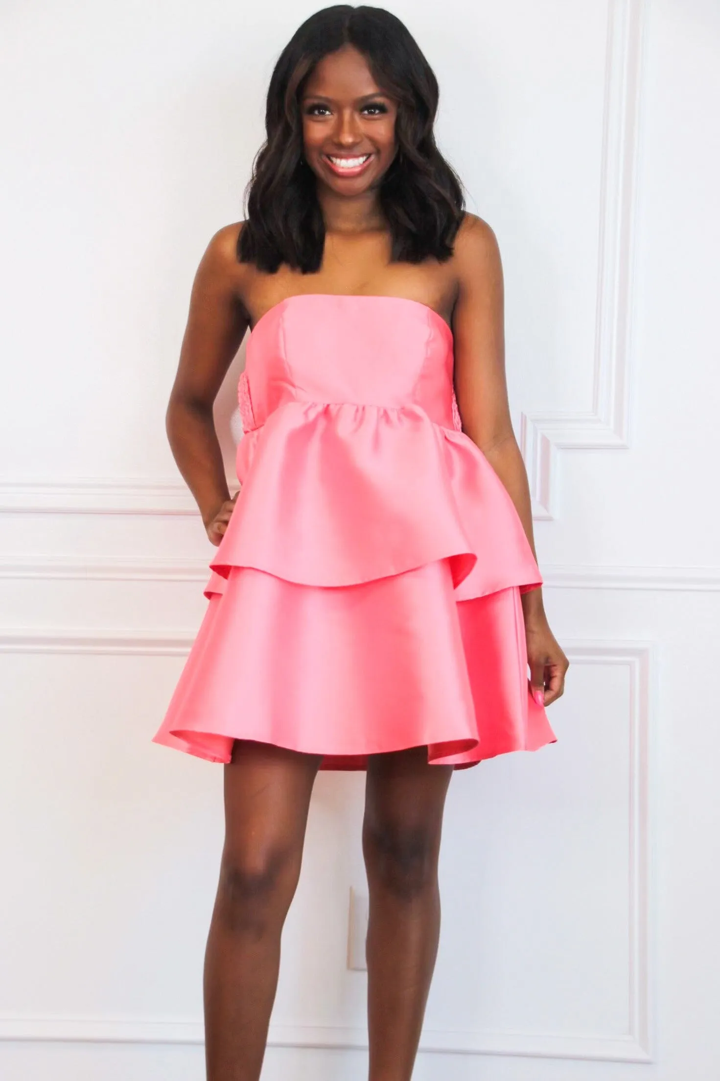 Hallie Rae Strapless Tiered Dress: Bright Rose Pink