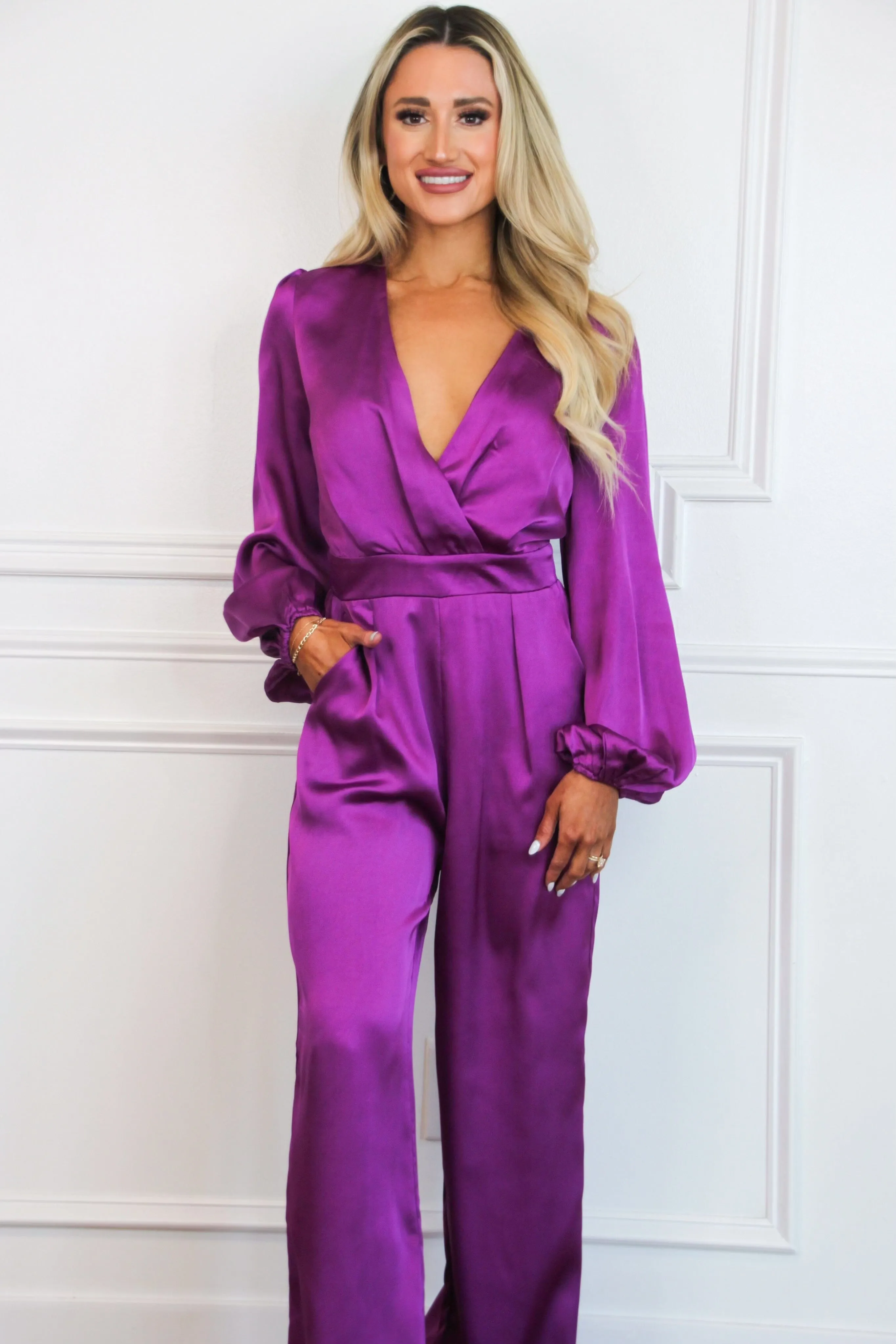 Hattie V Neck Satin Jumpsuit: Orchid