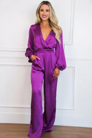 Hattie V Neck Satin Jumpsuit: Orchid