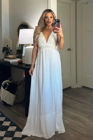 Heart First Lace Maxi Dress: White