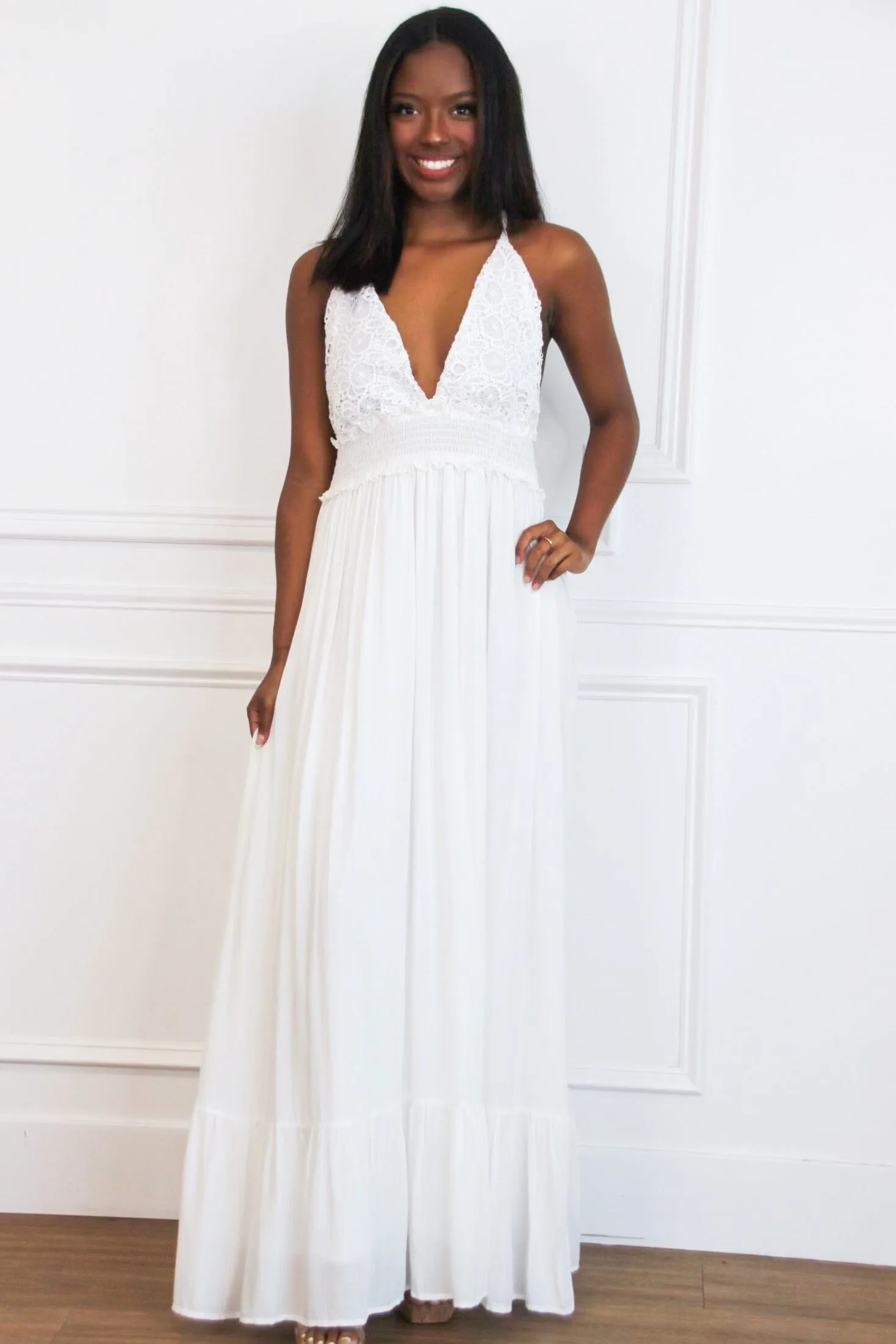 Heart First Lace Maxi Dress: White