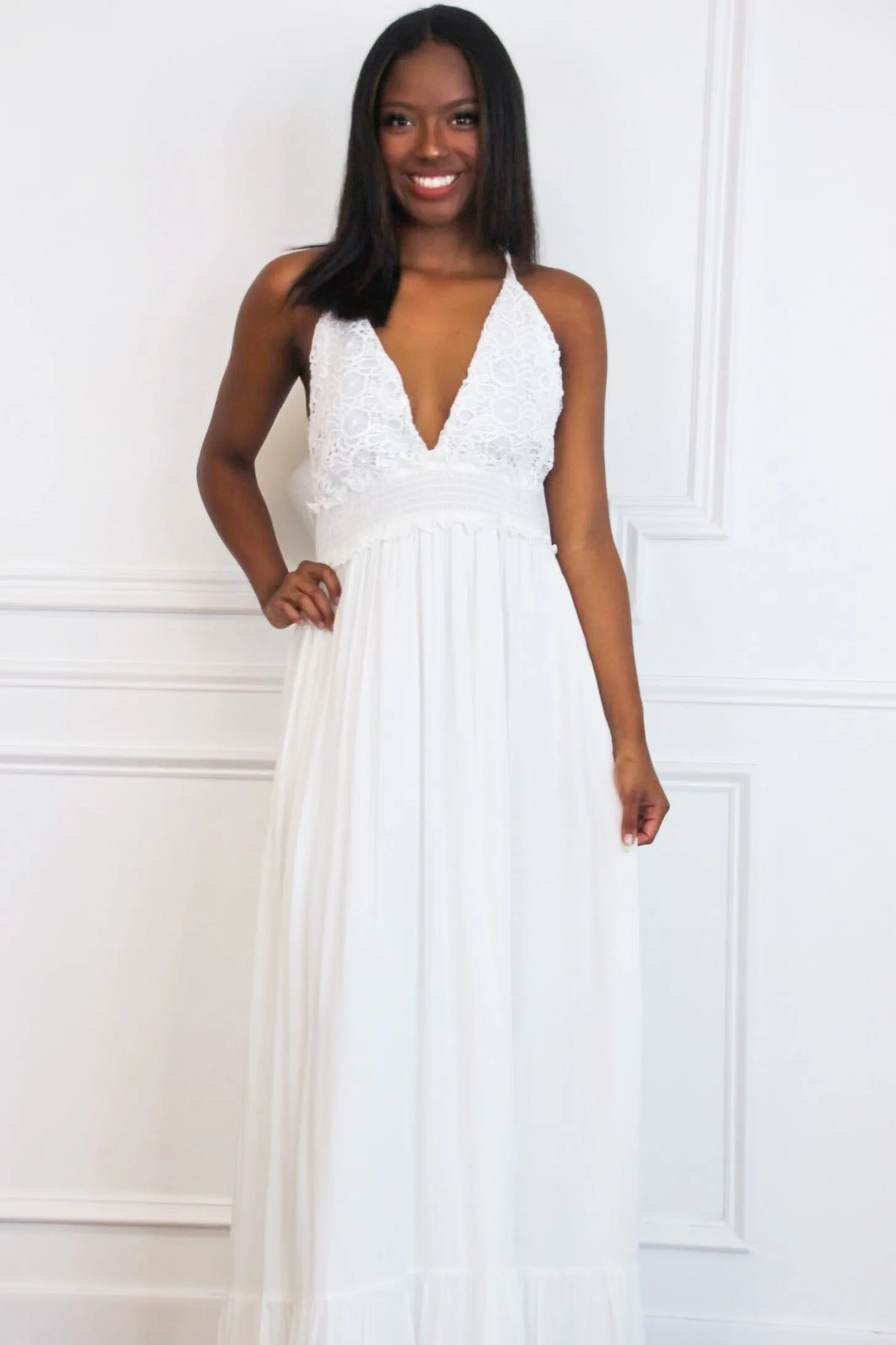 Heart First Lace Maxi Dress: White