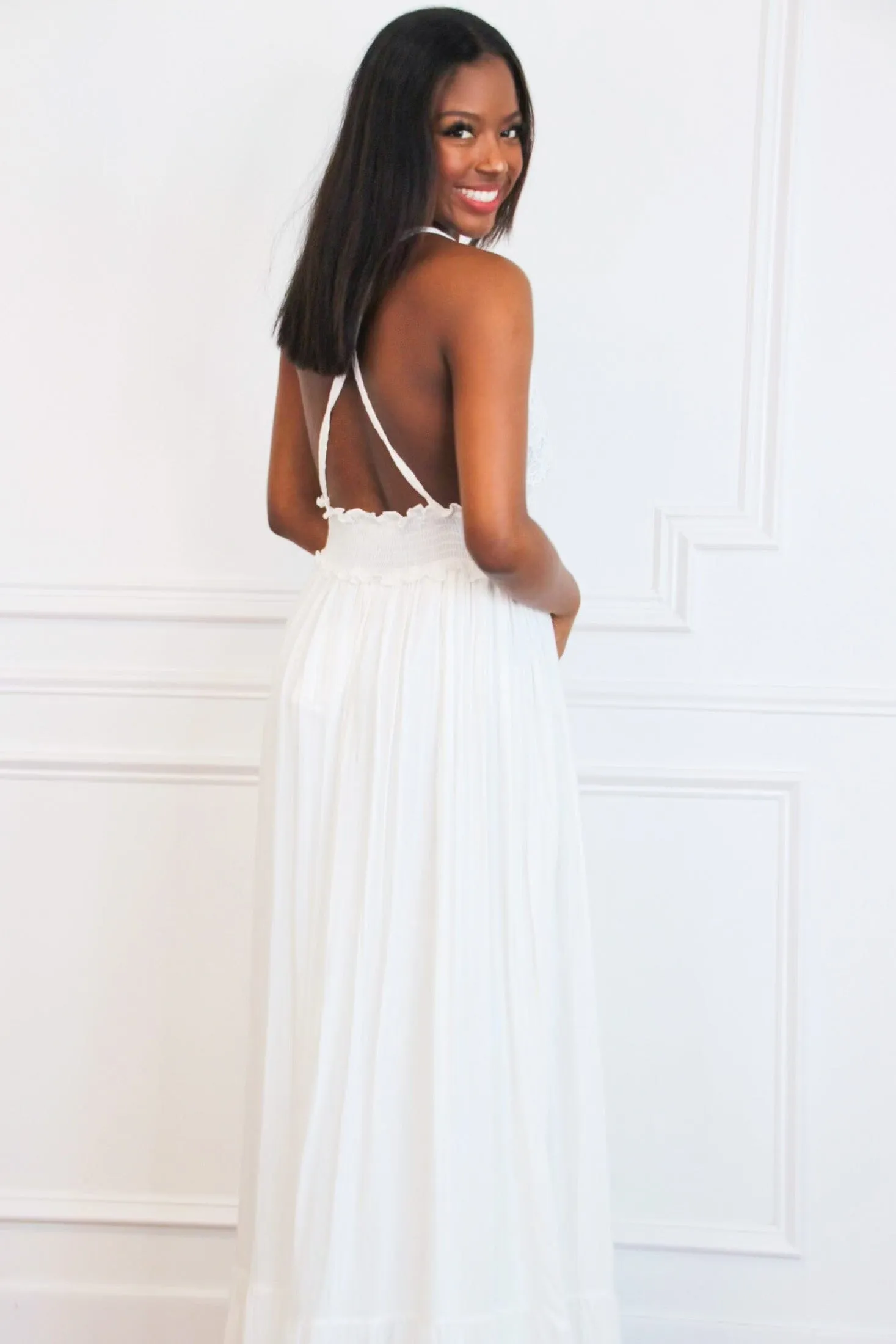 Heart First Lace Maxi Dress: White