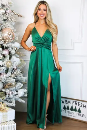 Heart to Heart Satin Maxi Dress: Emerald
