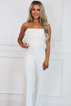 Hey, Cowgirl Feather Crop Top: White