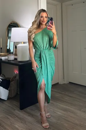 Hold You Tight Sparkly Midi Dress: Kelly Green
