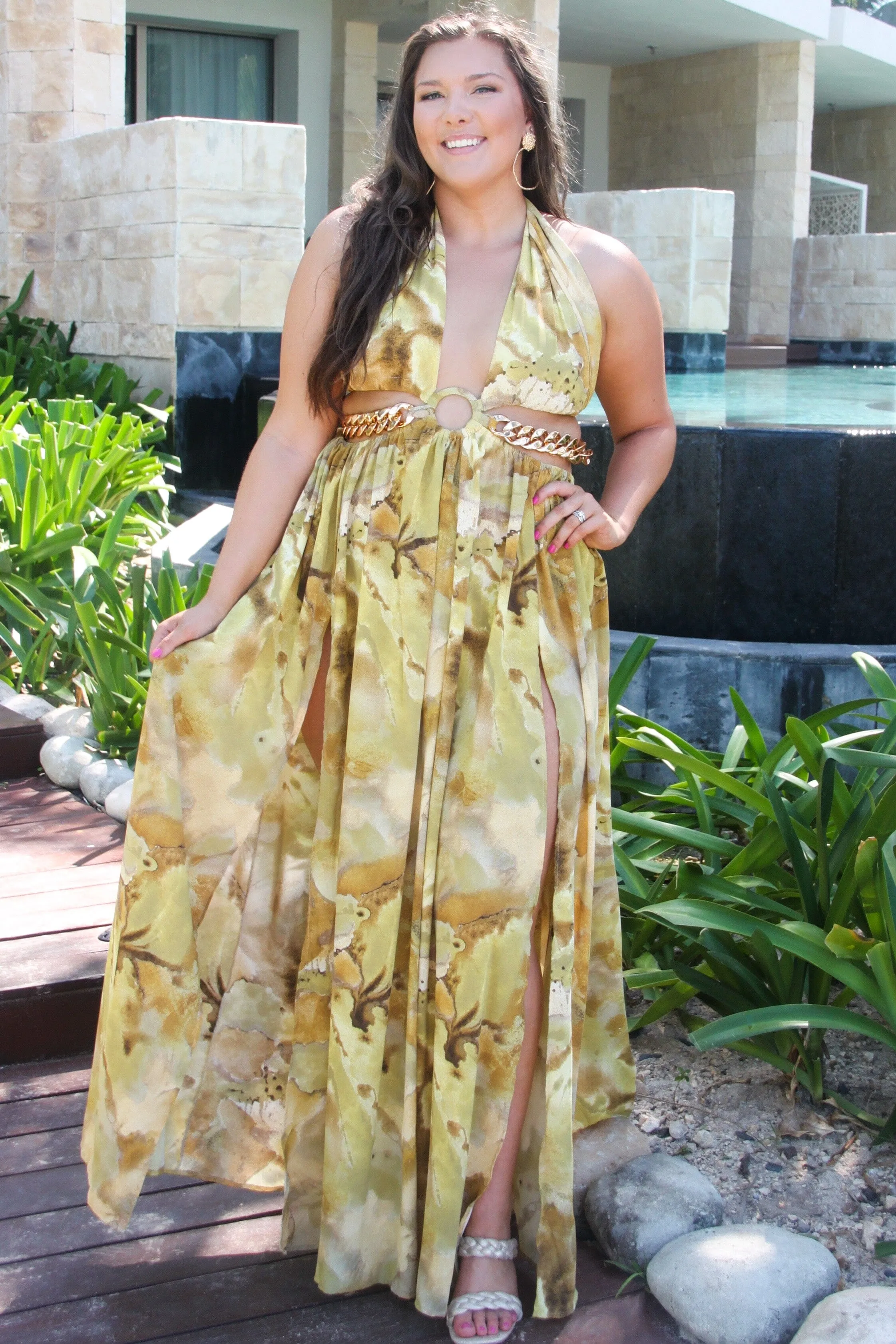Honey Love Cutout Maxi Dress: Mustard