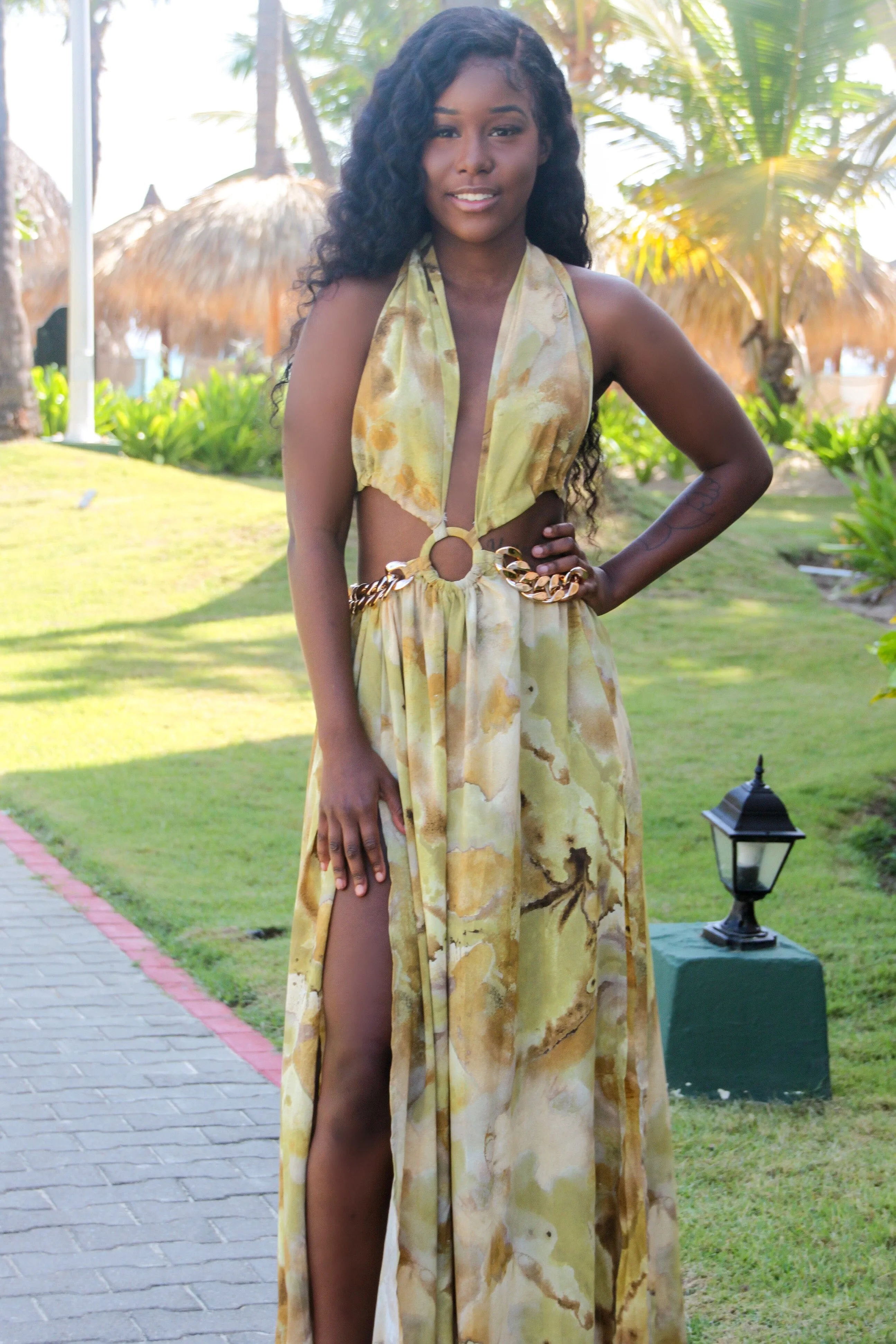 Honey Love Cutout Maxi Dress: Mustard