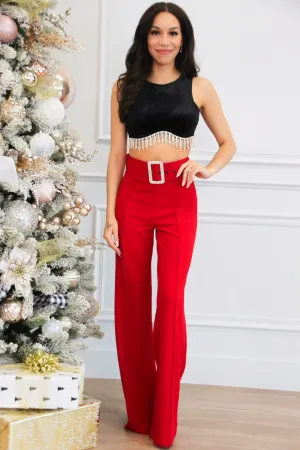 Hot List Velvet Embellished Fringe Crop Top: Black