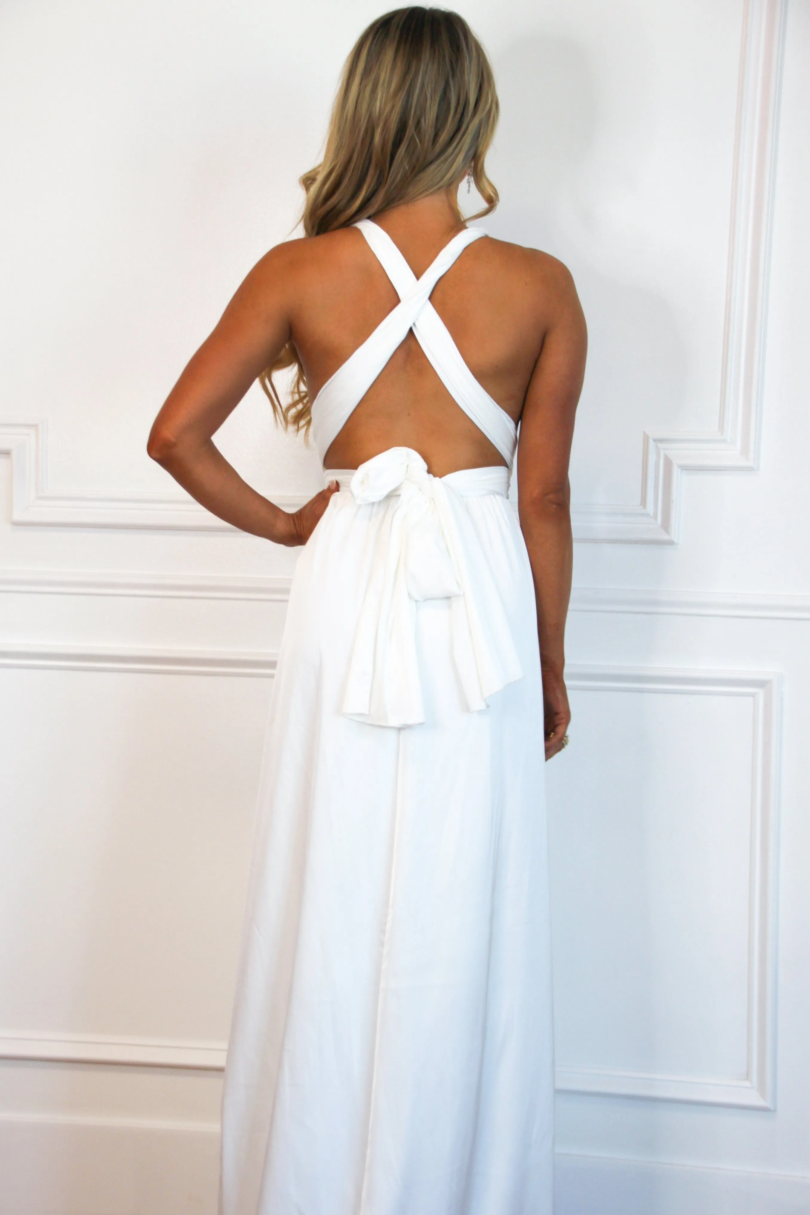 How to Love Satin Multi-Way Wrap Maxi Dress: White