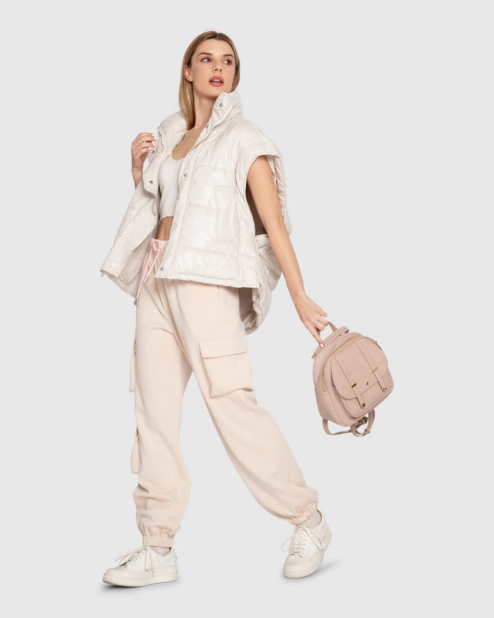 Hypnotized Quilted Puffer Vest - Cream