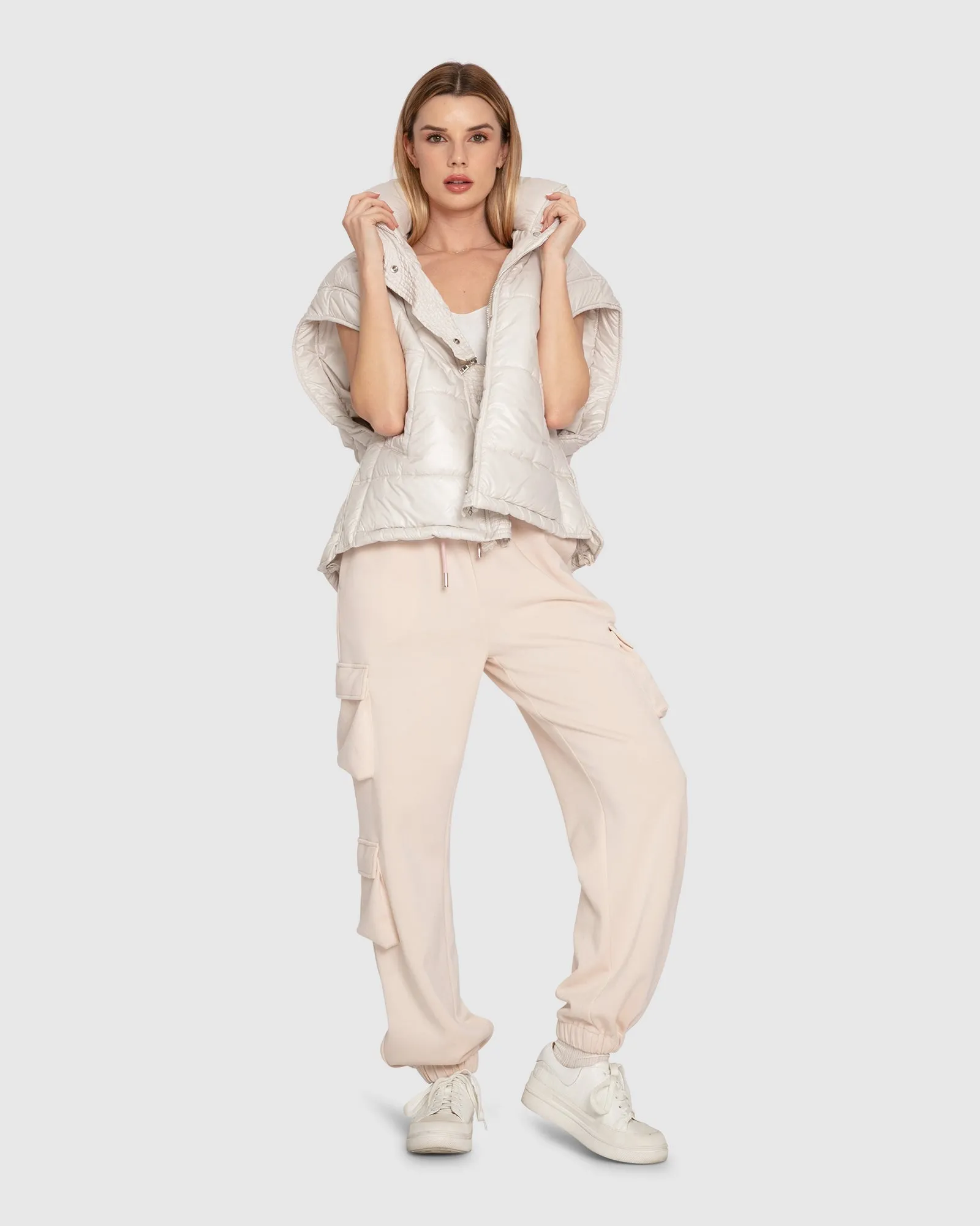Hypnotized Quilted Puffer Vest - Cream