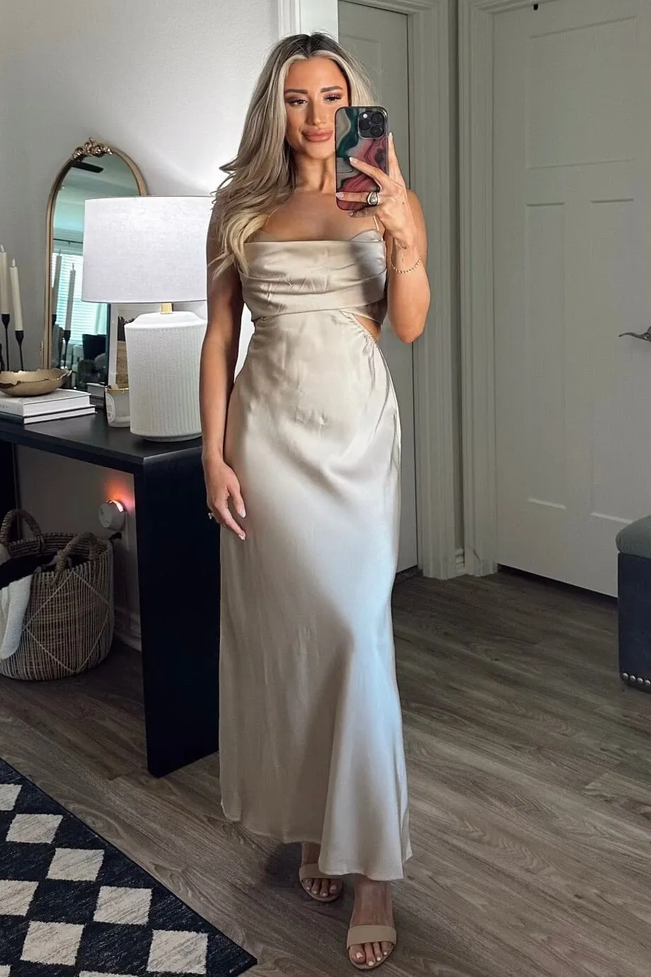 In My Moment Open Back Midi Dress: Champagne