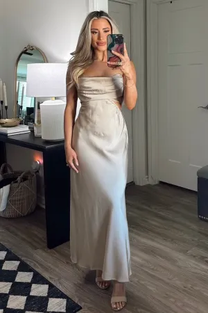 In My Moment Open Back Midi Dress: Champagne