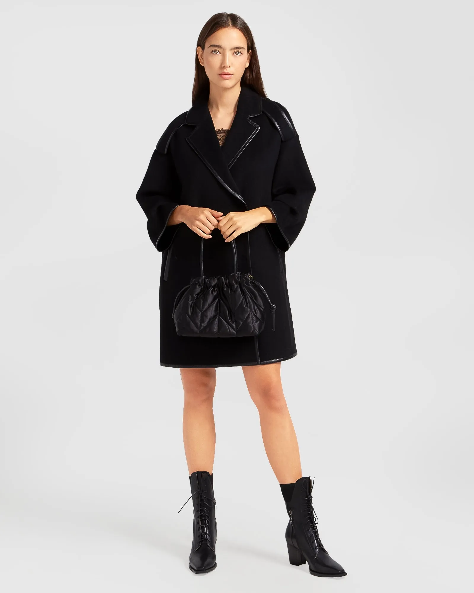 Incomplete Kiss Trimmed Coat - Black