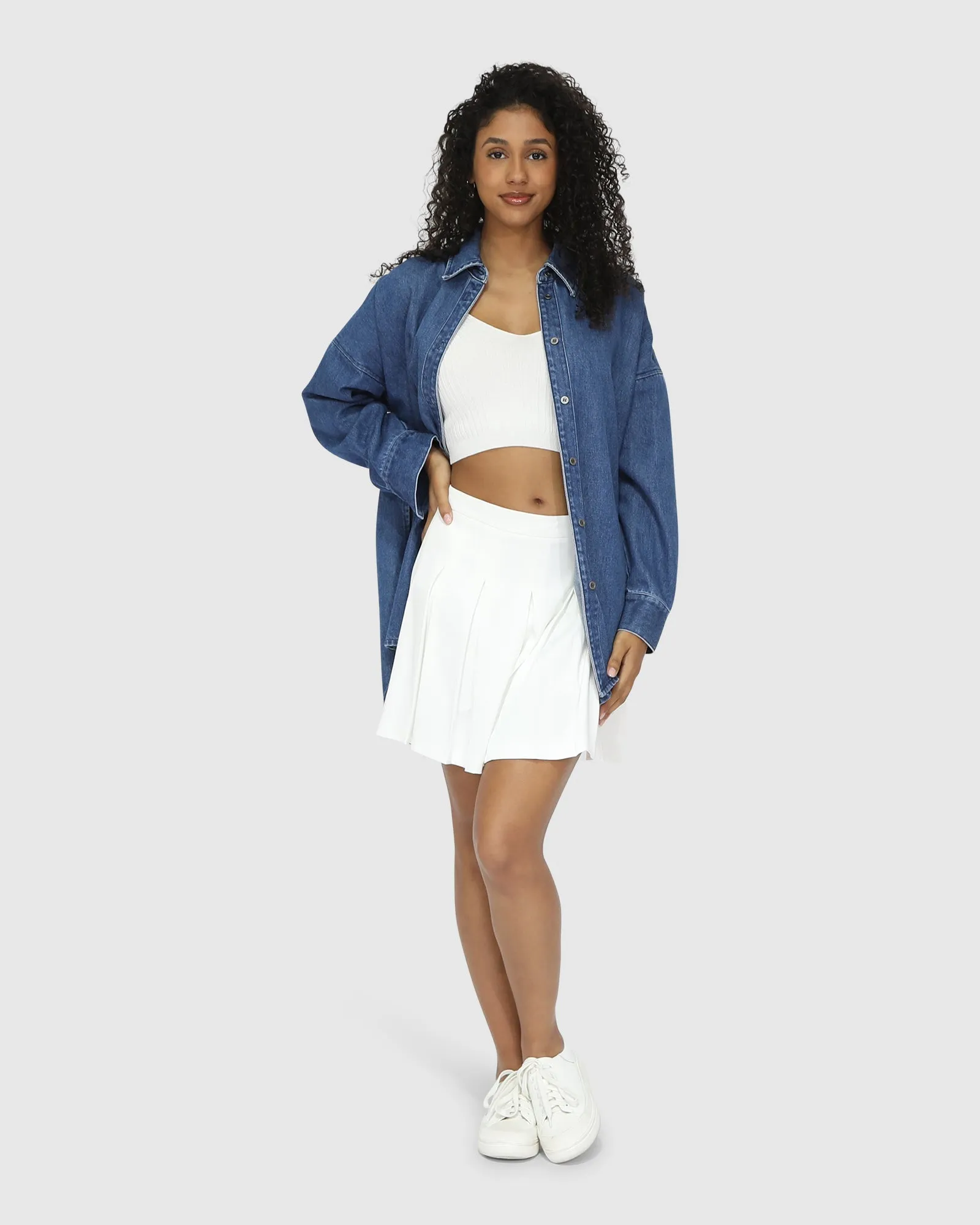 Into Him Oversized Denim Shirt - Mid Wash