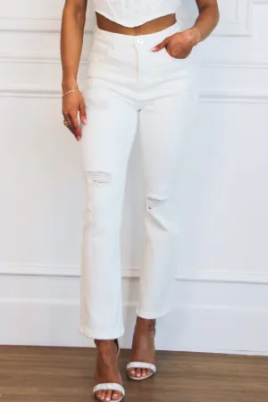 Irving Tummy Control Distressed Straight Denim: White