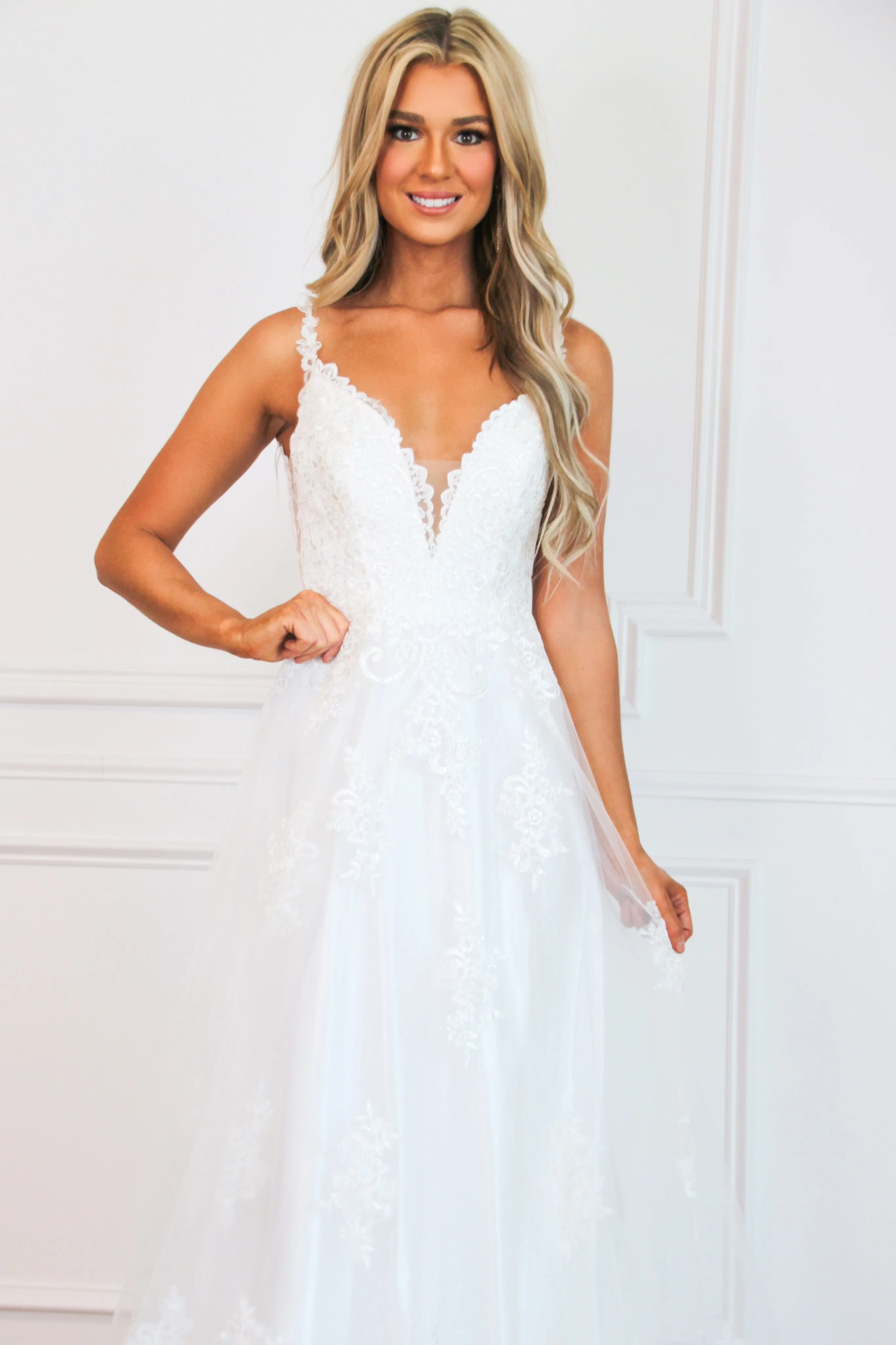 Isabel A-Line Lace Wedding Dress: White