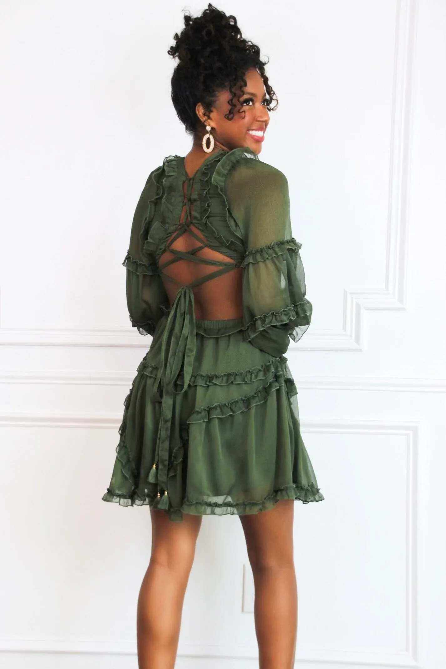 Isabella Ruffle Cutout Dress: Olive