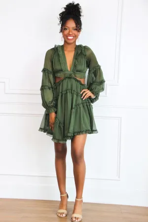 Isabella Ruffle Cutout Dress: Olive