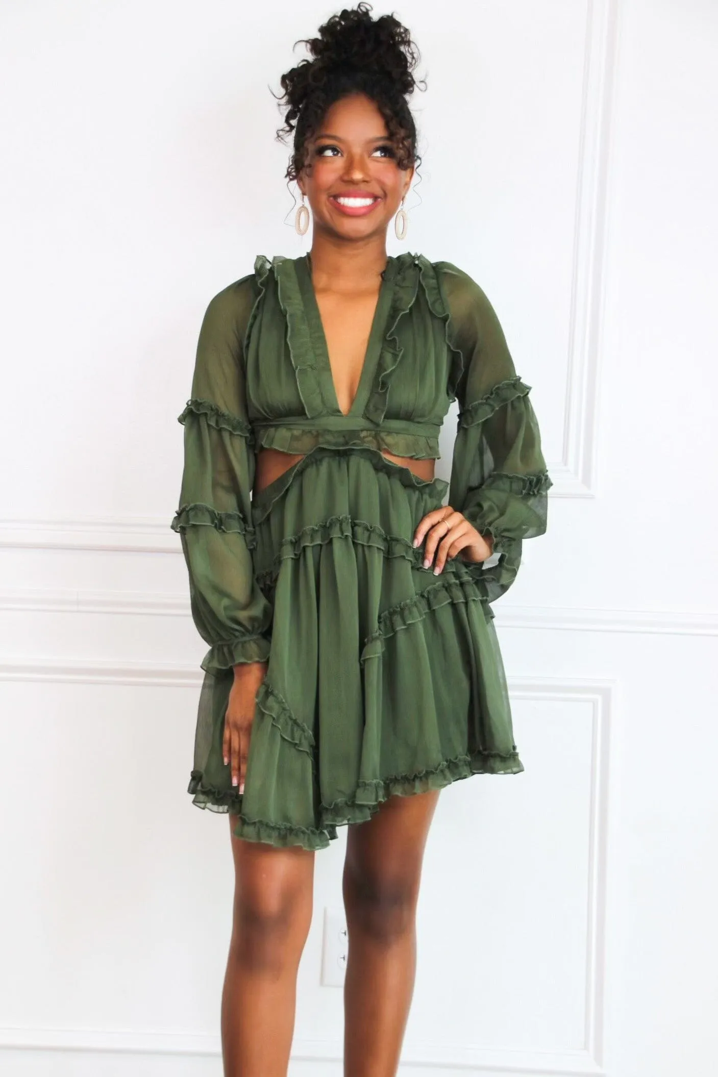 Isabella Ruffle Cutout Dress: Olive