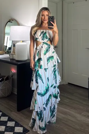 It's a Shore Thing Tiered Cutout Maxi Dress: Sand Multi