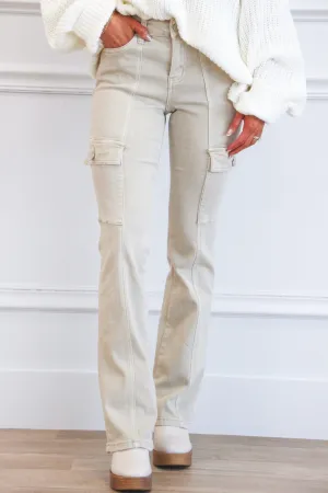 Jagger Cargo Bootcut Denim: Beige