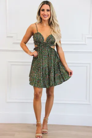 Jaimin Cutout Floral Mini Dress: Olive
