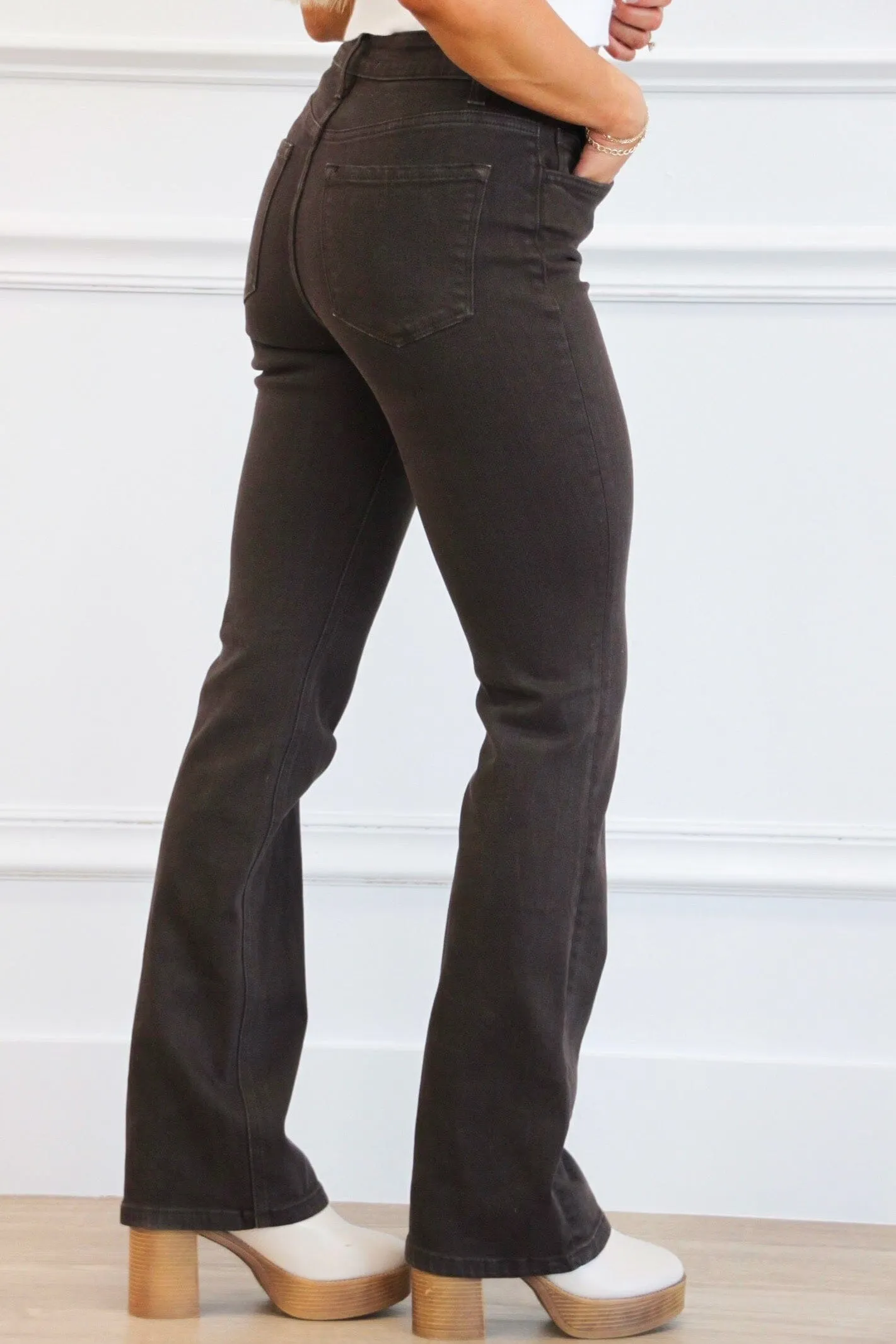Java High Rise Bootcut Denim: Dark Brown