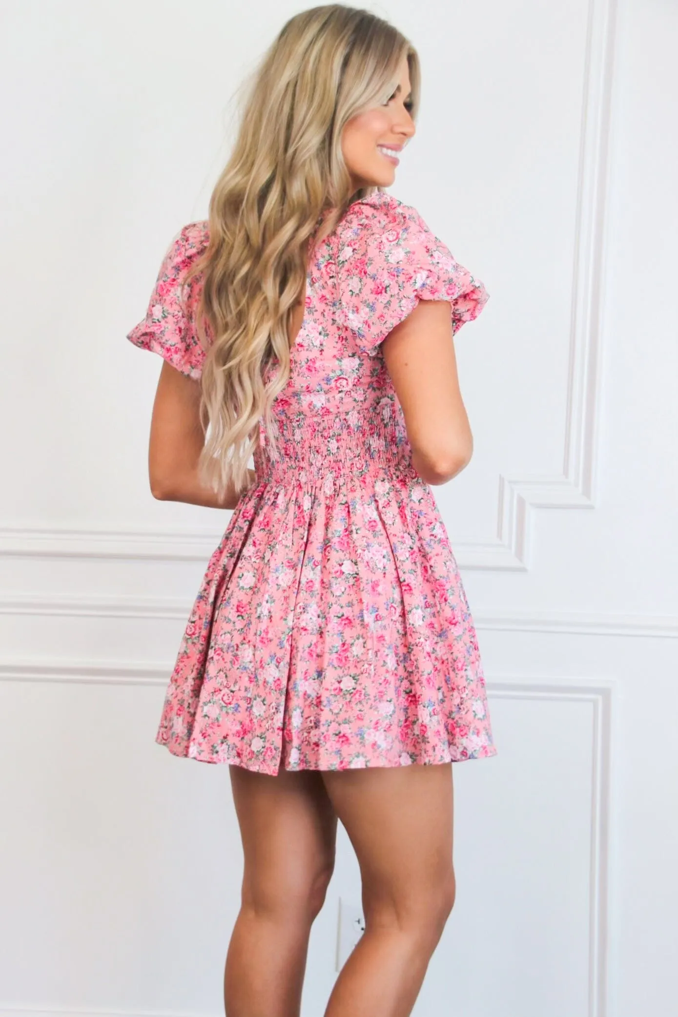 Jayde Floral Square Neck Mini Dress: Pink Multi