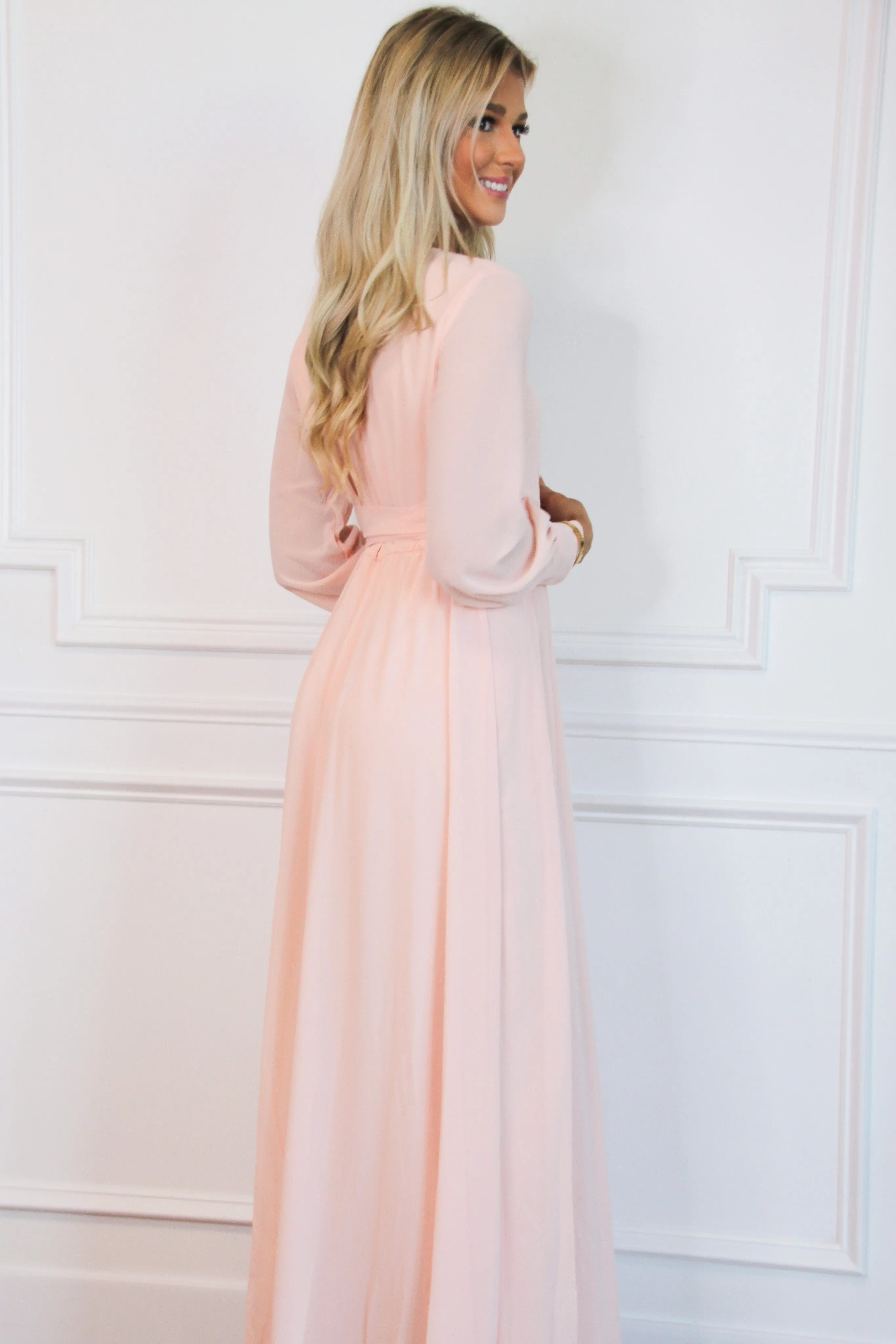 Just a Dream Long Sleeve Maxi Dress: Blush