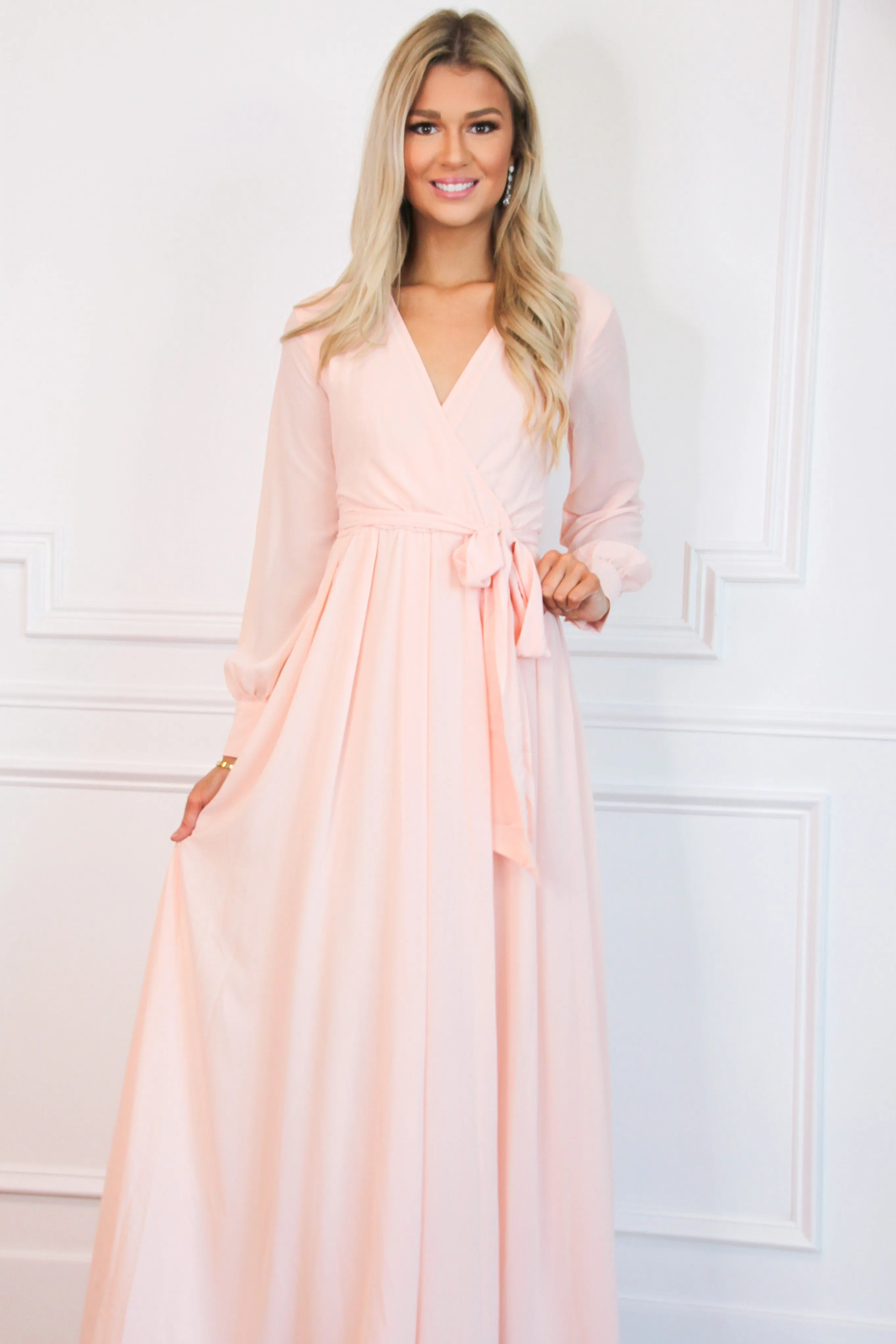 Just a Dream Long Sleeve Maxi Dress: Blush