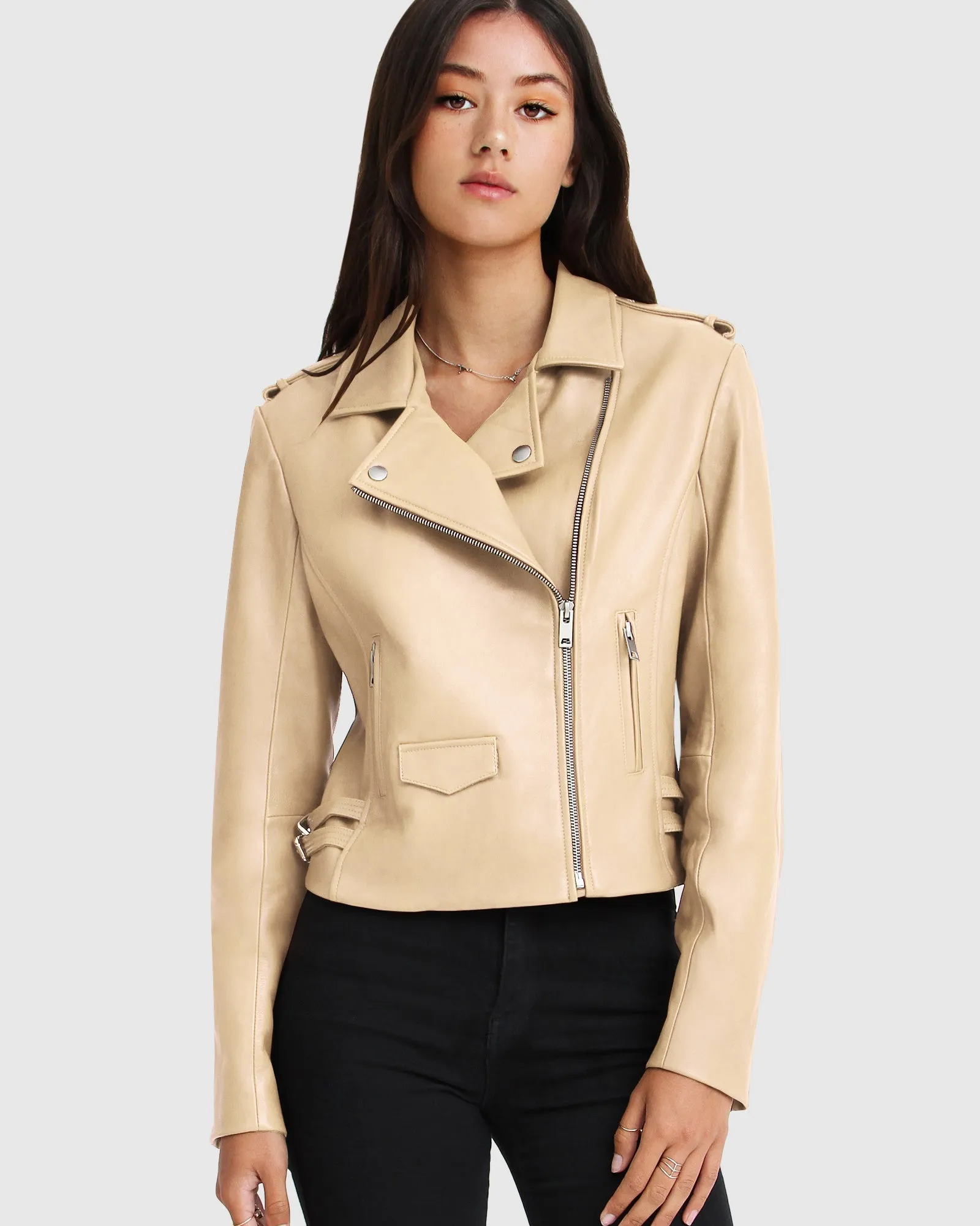 Just Friends Leather Jacket - Sand