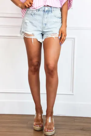 Kalina Distressed Denim Shorts: Light Wash