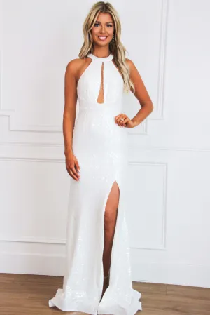 Karlee High Neck Sequin Maxi Dress: White