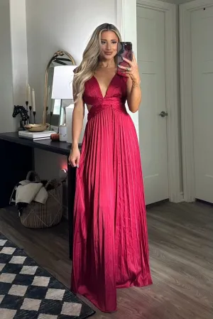 Katina Cutout Pleated Maxi Dress: Burgundy