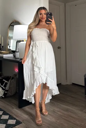 Kellie Smocked Midi Dress: White