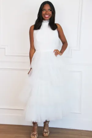 Kelsea Tiered Tulle Maxi Dress: White