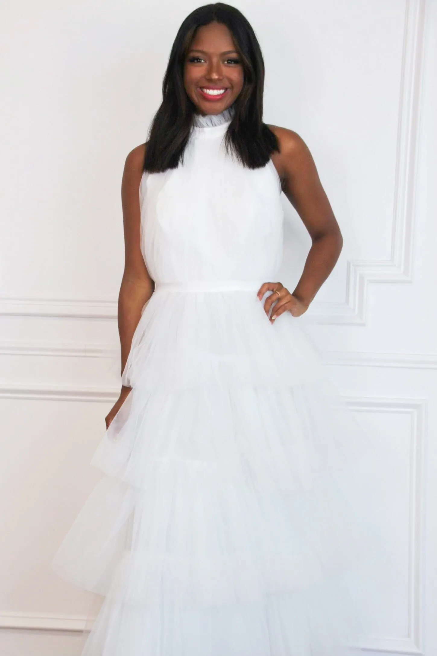 Kelsea Tiered Tulle Maxi Dress: White
