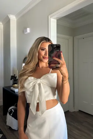 Kensington Embellished Bow Crop Top: White
