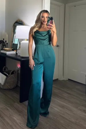 Know Your Worth Satin Jumpsuit: Emerald