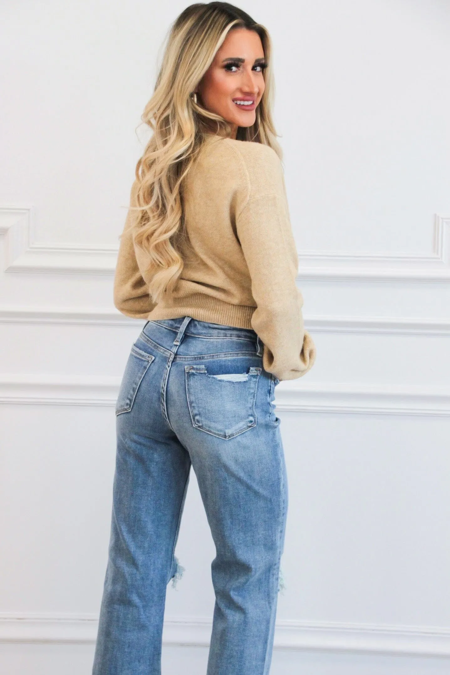 Laina High Rise Distressed Denim: Medium Wash