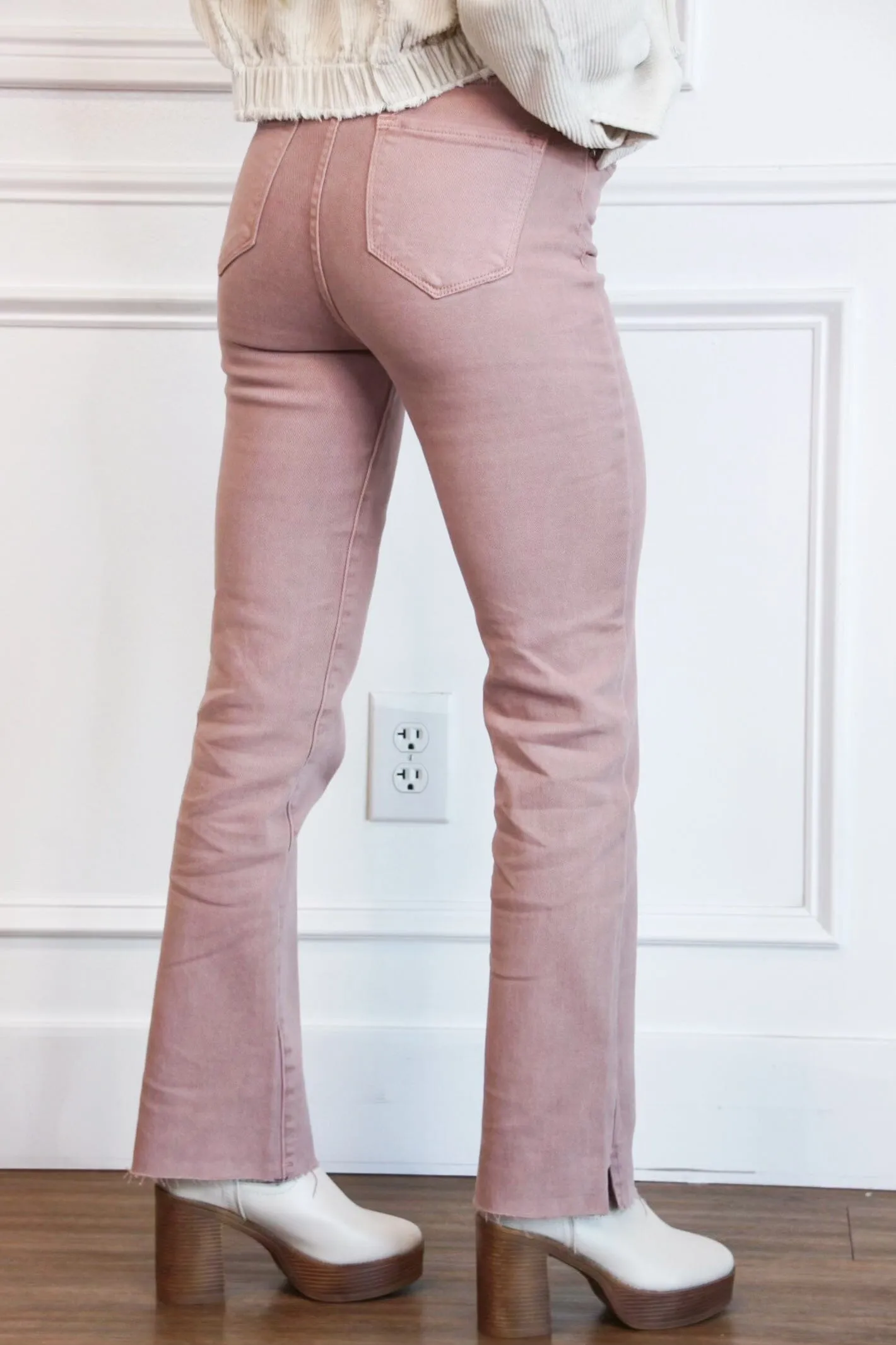 Lainey High Waisted Tummy Control Straight Denim: Mauve